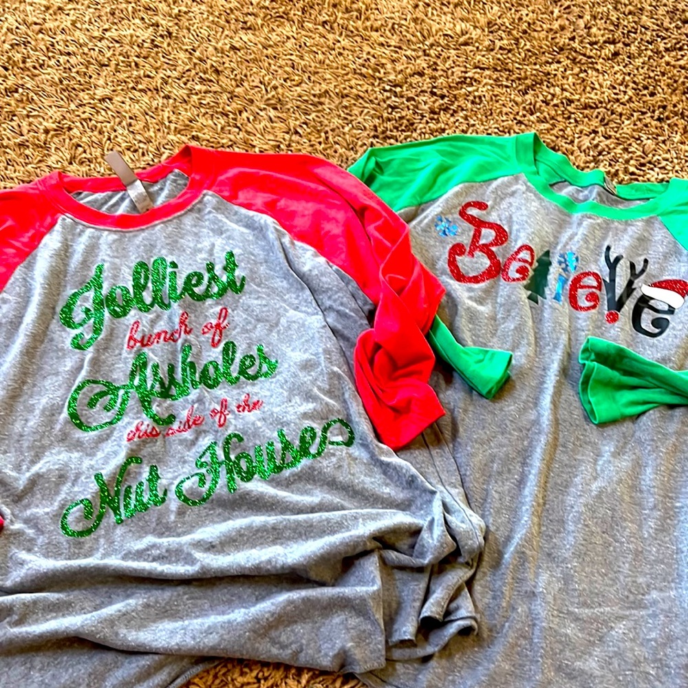 Next Level Christmas raglans both size medium unisex.